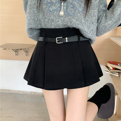 设计感毛呢百褶裙裤显瘦半身裙女