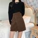不规则设计感灯芯绒半身裙女秋冬大码 高腰显瘦a字遮跨短裙包臀裙
