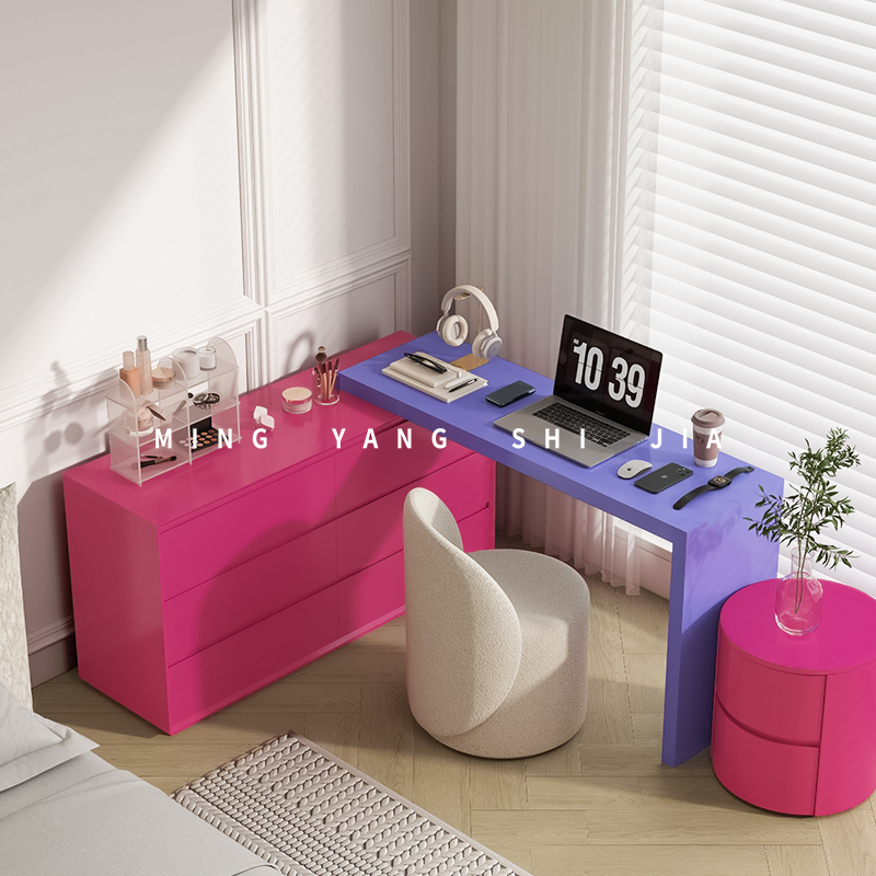 现代简约化妆台斗柜一体L型卧室小型轻奢多功能可伸缩化妆桌书桌