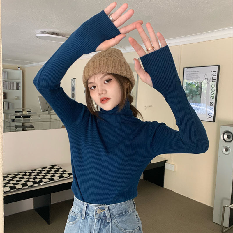 护手指上衣女秋冬半截手套针织衫套手指毛衣大拇指洞毛线衫打底衫