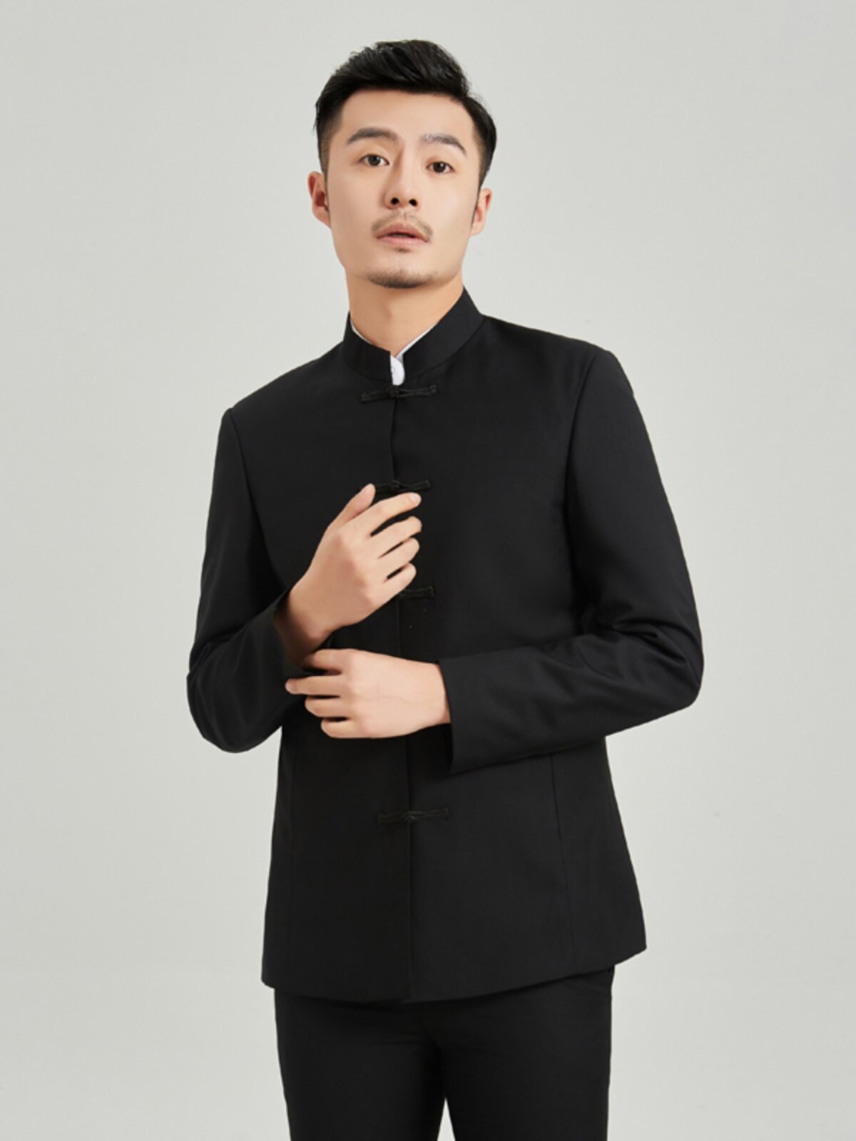 STAND-UP COLLAR TANG SUIT MENS SLIM YOUTH CHINESE STYLE DRAGON PATTERN CHINESE BUCKLE WEDDING ANNUAL PARTY PERFORMANCE HOST