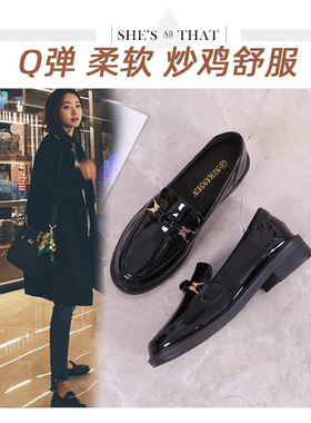 软底！英伦风小皮鞋女2024春秋新款平底豆豆乐福鞋休闲真皮单鞋子