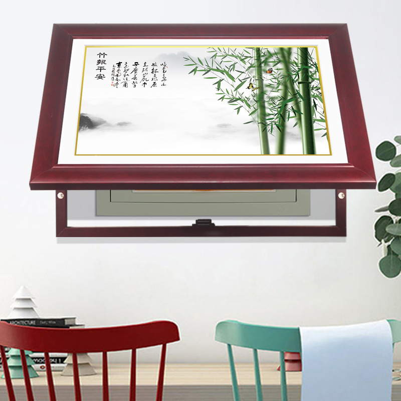 新中式实木框装饰画推拉画竹子
