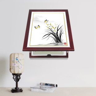 实木推拉竖款中式风格框配电箱画液压免打孔电闸电表箱装饰画花鸟