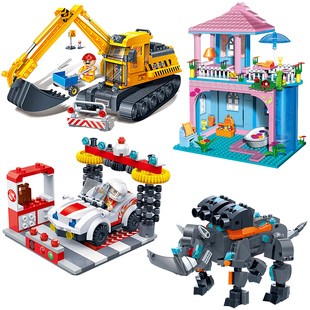正品 积木别墅工程消防车汽车飞机女男孩子玩具 清仓儿童小颗粒拼装