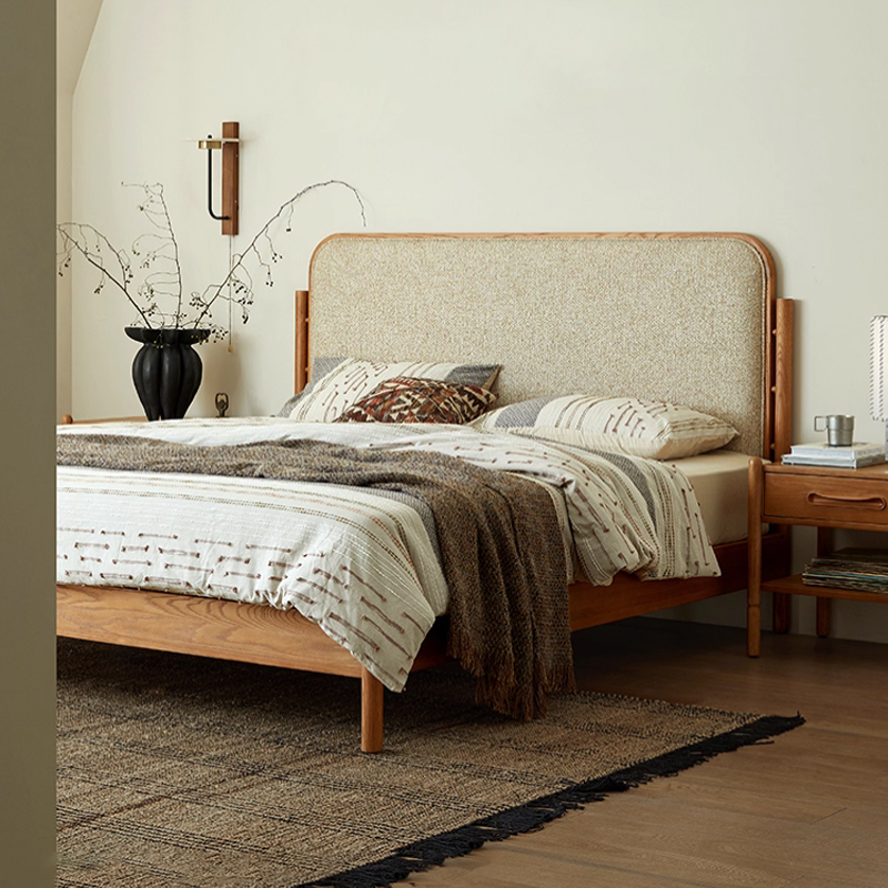 云栖中古风橡木实木床原木床高端大气复古床主卧1米8双人床