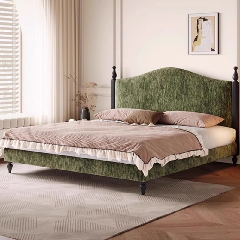 塞尚布艺床法式复古现代简约主卧雪尼尔绒双人床中古风齐边床