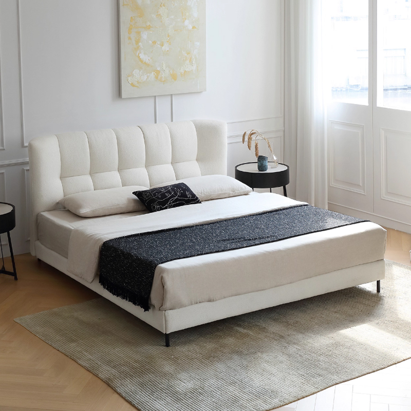 现代简约布艺床意式主卧轻法式奶油色侘寂风复古双人床