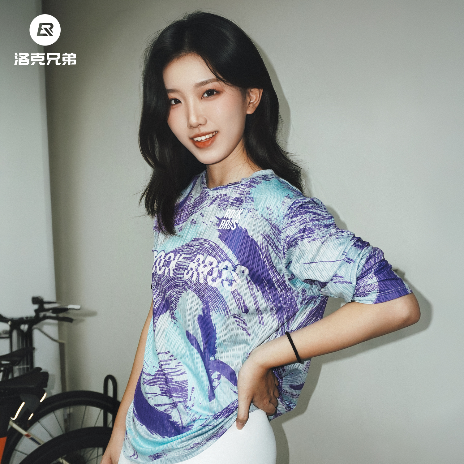 洛克兄弟宽松长袖休闲印花T恤骑行服山地公路自行车上衣男女款