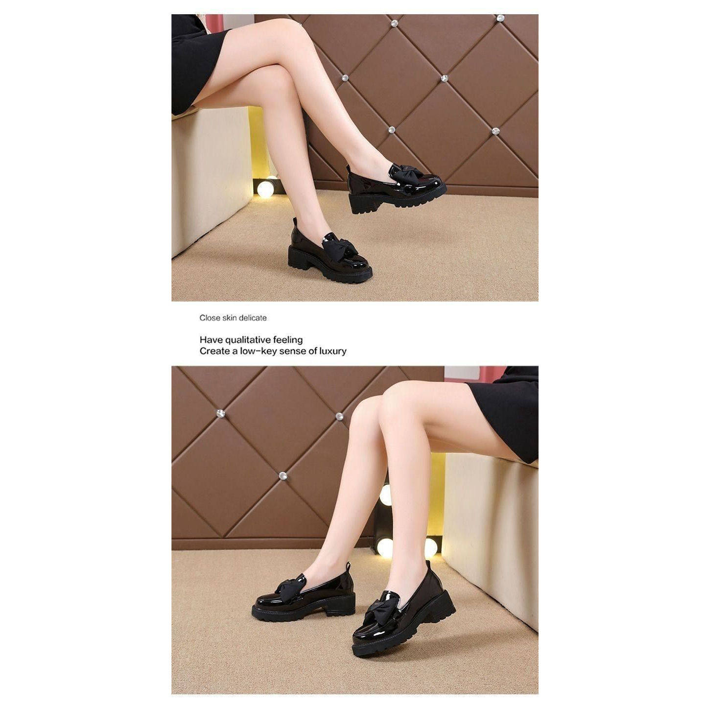 夏季厚底女中跟新款单鞋蝴蝶结乐福鞋软皮亮新款皮鞋小个子女鞋女,女鞋,乐福鞋（豆豆鞋）,淘宝优惠券,粉丝福利购,淘宝优惠卷