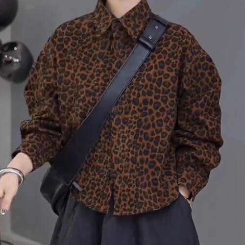 高级感复古豹纹衬衫外套女秋季2026新款小众休闲宽松百搭翻领上衣