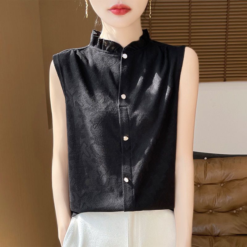 花边领无袖衬衫秋冬季黑色吊带女背心内搭针织西装打底衫开衫上衣