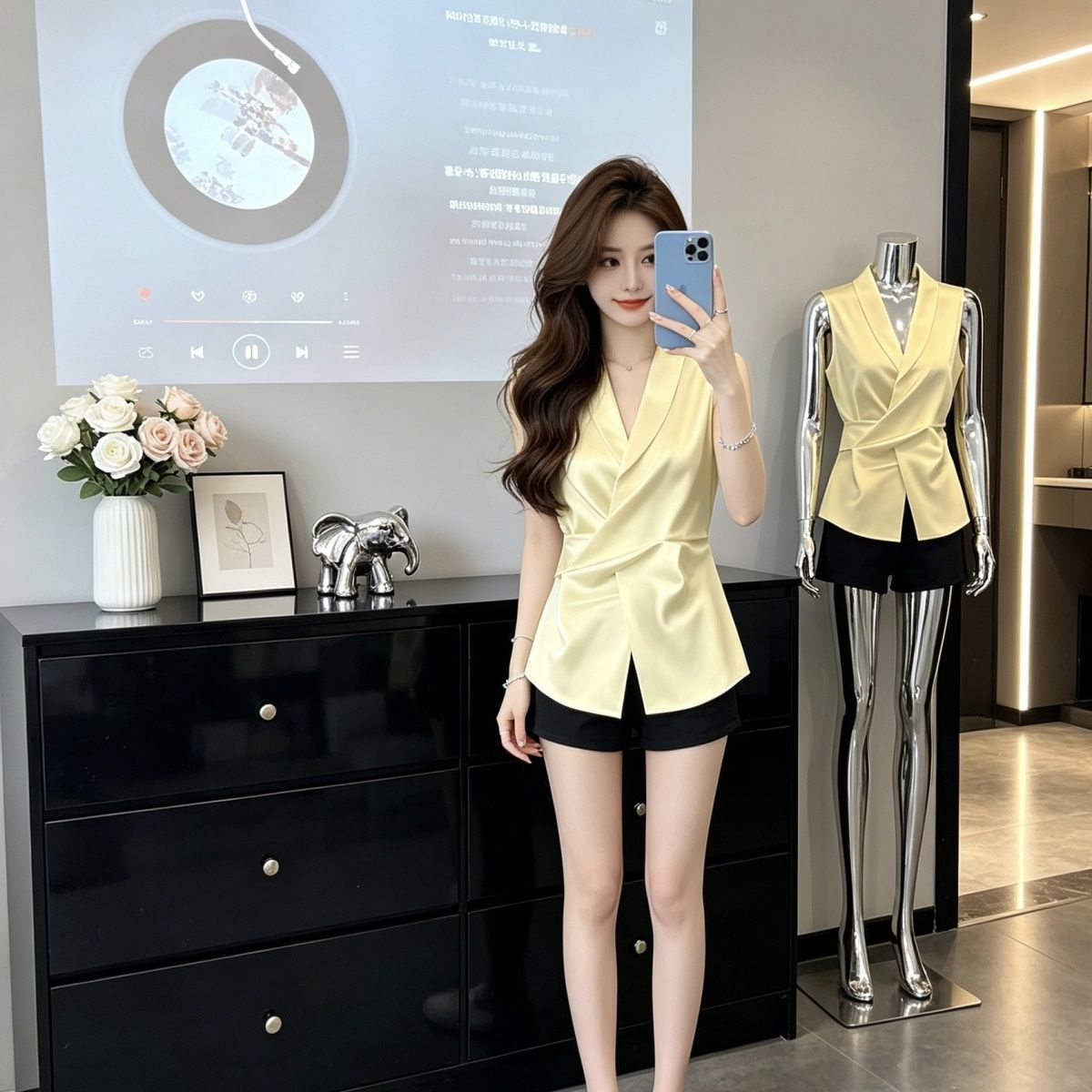 轻熟无袖V领衬衫女夏季新款修身收腰交叉设计感通勤气质减龄上衣