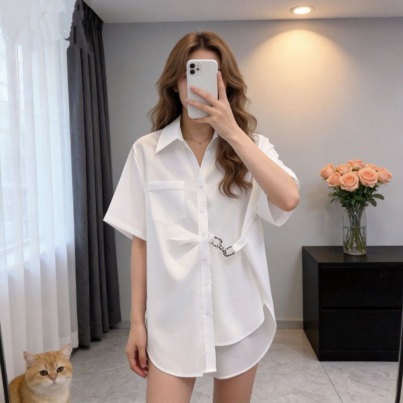 大码女装2026潮女夏季新款胖妹妹时髦减龄设计感百搭宽松显瘦衬衫