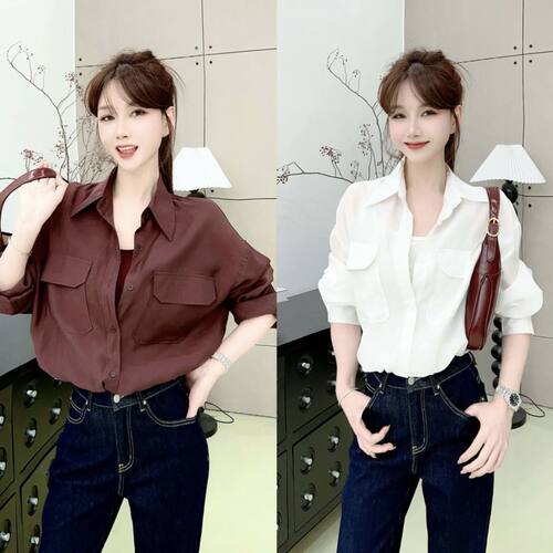 时尚百搭新款翻领2026背心衬衣假两件套秋设计时尚上衣长袖衬衫女