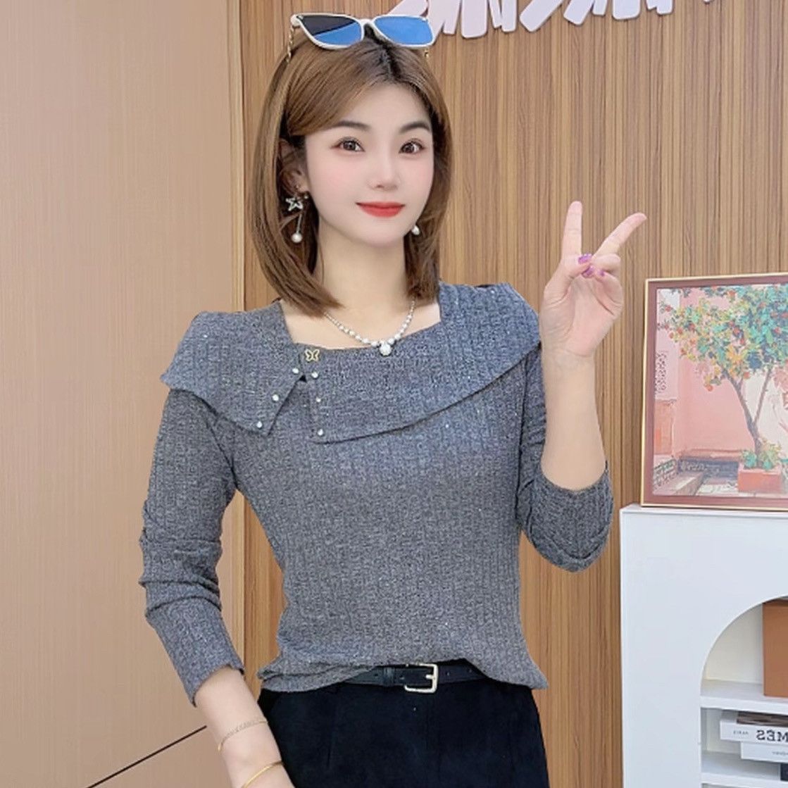 设计感荷叶边长袖T恤女2026秋季新款显瘦百搭气质上衣