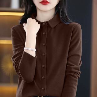 衬衣女款秋冬2025新款爆款时尚洋气内搭加绒加厚保暖打底衬衫上衣