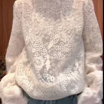 2026爆款法式气质长袖时尚蕾丝上衣秋冬新款洋气花边百搭打底小衫
