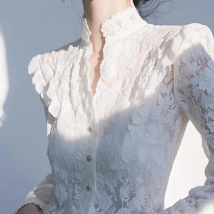 上衣 独特别致休闲宽松显瘦百搭长袖 高级感气质蕾丝衬衫 女春秋新款