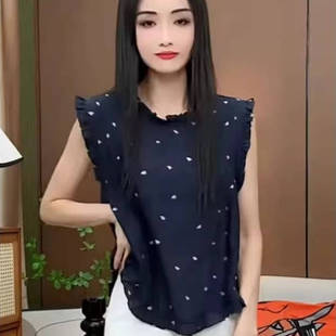 显瘦减龄提花小衫 韩系爱心工艺木耳边无袖 2025新款 衬衫 上衣 女夏季