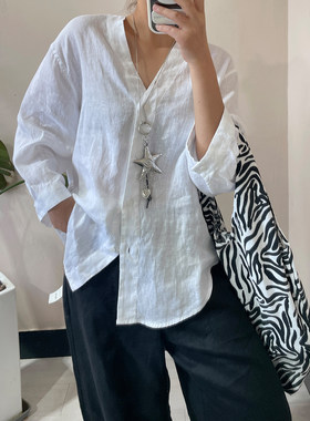 慵懒松弛感宽松七分袖衬衫上衣