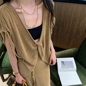 区区欧阳同款项链时髦法式小众金属珍珠长款项链感叠戴项链女