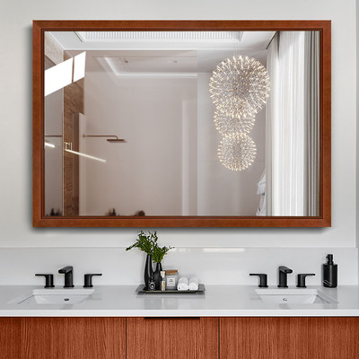 梳妆奥比木方形实木新中式浴室镜