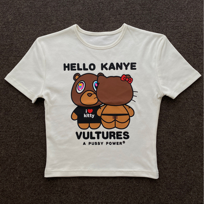 RAINMAKE 原创YE KITTY 小圆领短款螺纹上衣正肩T恤