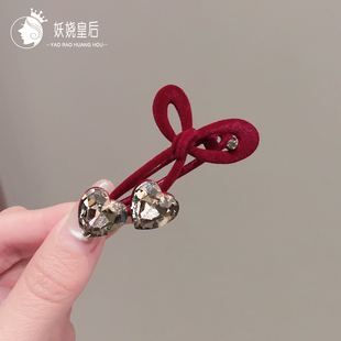 小众轻奢设计感植绒酒红色懒人鸭嘴夹侧边爱心水钻碎发夹刘海夹子