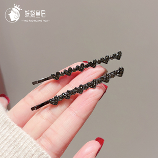 秋冬新款爱心水晶边夹一字夹发卡侧边刘海夹头饰发饰时尚气质对夹