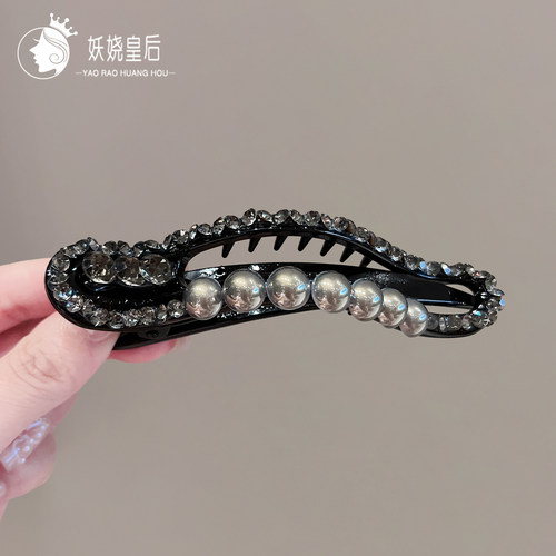 珍珠水钻一字夹高端抓夹女网红