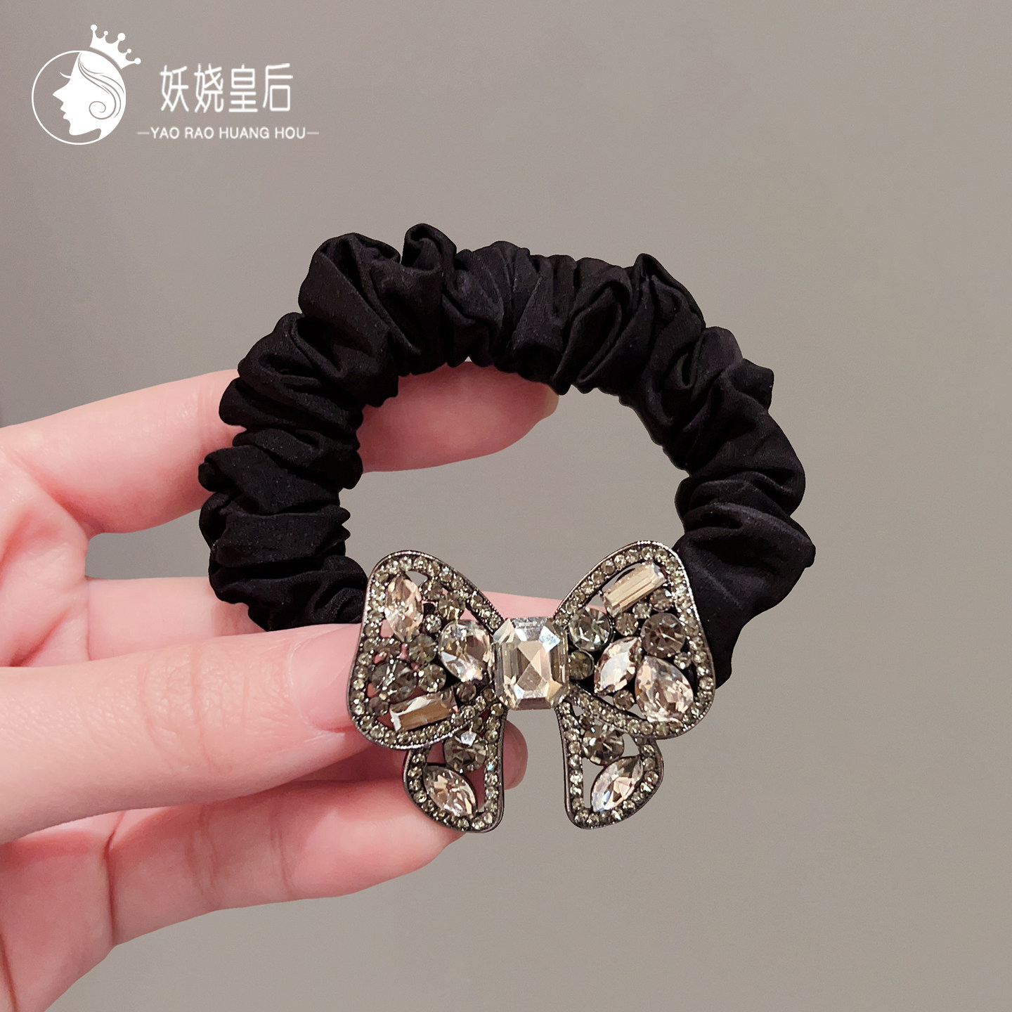 优雅闪耀水钻蝴蝶结黑色发圈韩国高档时尚发绳法式大肠圈头绳发饰,饰品/流行首饰/时尚饰品新,发饰,淘宝优惠券,粉丝福利购,淘宝优惠卷