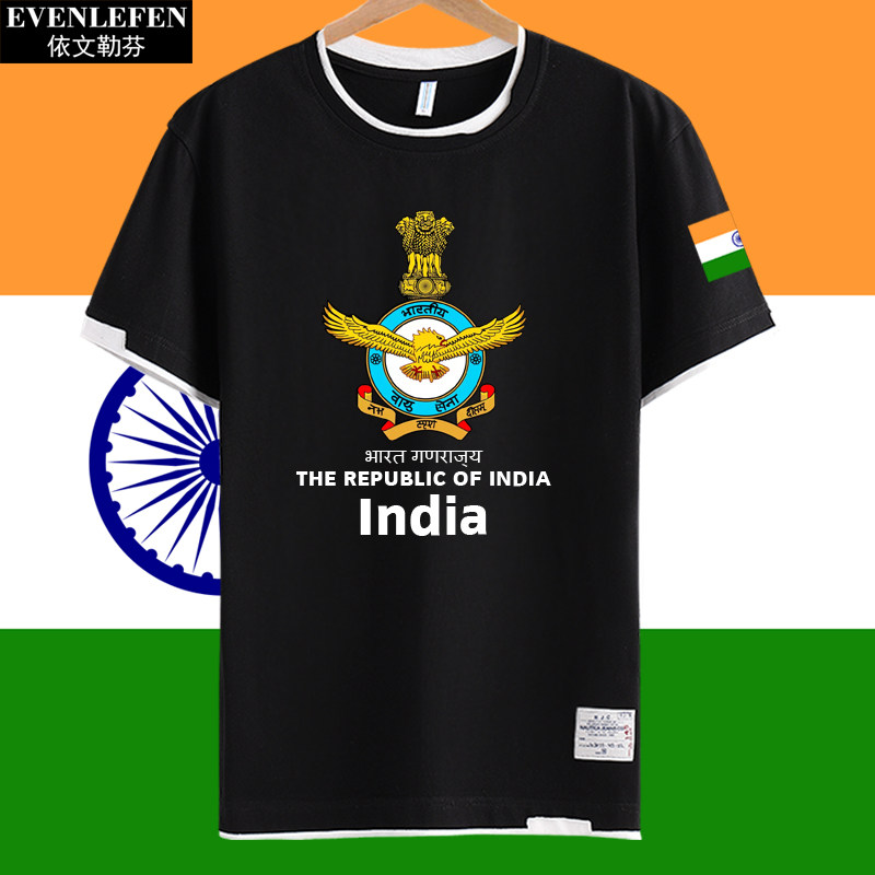 印度共和国元素国旗国徽印度体育旅游拼接短袖t恤衫男女纯棉半袖