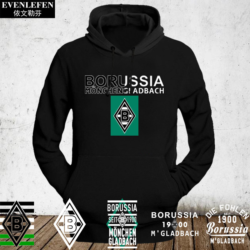 门兴格拉德巴赫队足球迷服图拉姆加绒连帽卫衣男女外套帽衫球衣服