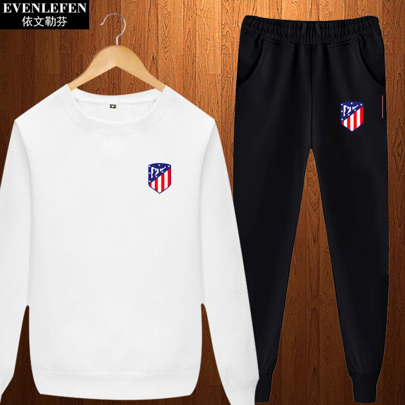 欧冠足球套装马竞皇马AC米兰队服圆领薄款卫衣运动长裤子男士