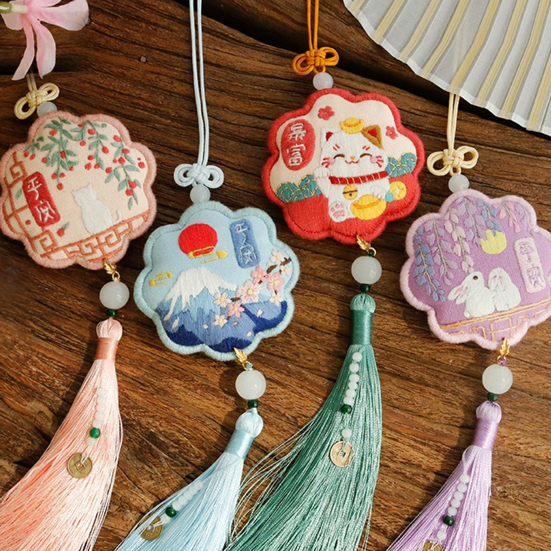 香包香囊平安符手工刺绣diy材料包手作车挂自绣车用平安福福袋