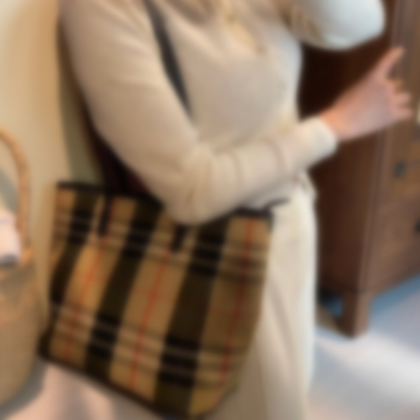 复古格纹托特包女款大容量休闲购物包百搭单肩通勤包质感女包