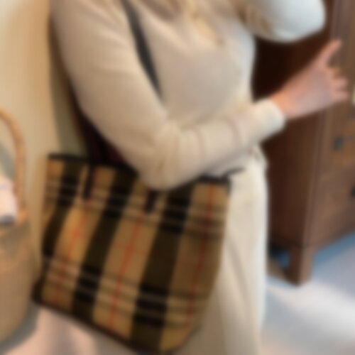 博宝罗复古格纹大容量托特女包