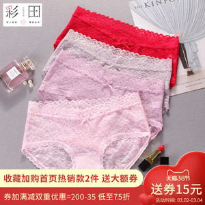 彩田4条装内裤女蕾丝低中腰火辣性感底裆抗菌女士透明网纱三角裤
