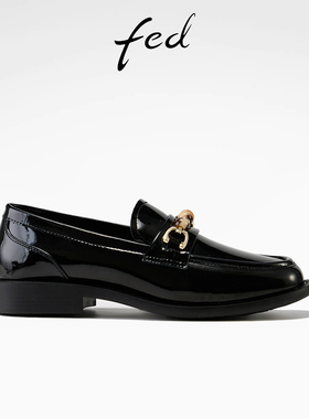 fed头层牛漆皮26春季新款真皮女鞋百搭软底单鞋通勤时装乐福鞋女