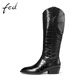 fed骑士靴女秋冬新款 V口洋气尖头粗跟炸街西部靴长筒靴女117 289