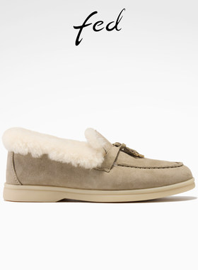 fed厚底乐福鞋冬季新款女鞋保暖单鞋加绒通勤鞋女款S1217-ZCA756