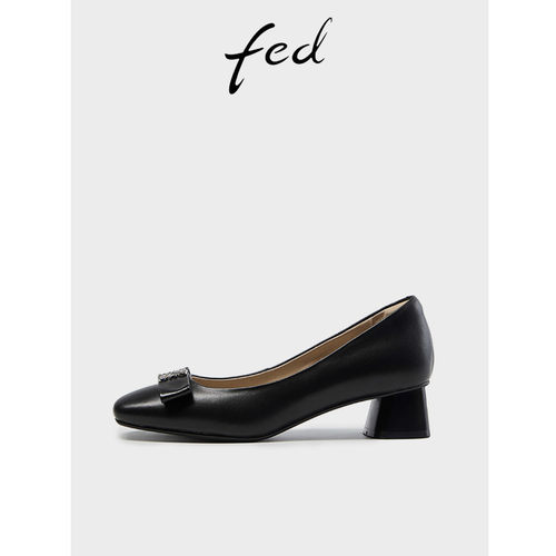 fed粗跟单鞋女2023年春季新款女鞋气质通勤职业高跟鞋R0225-ZF120