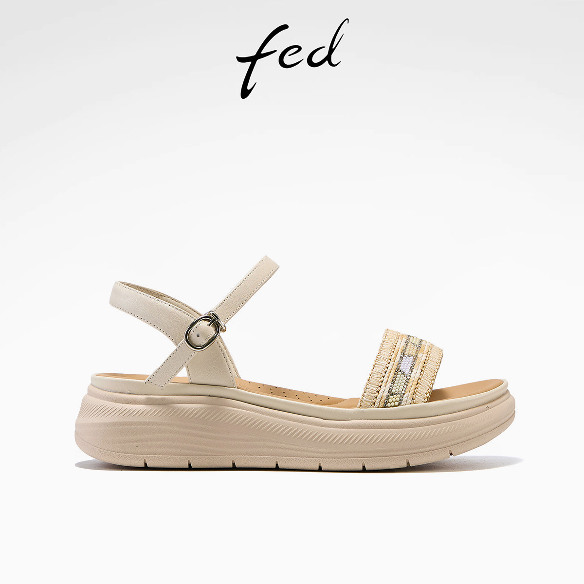 fed波西米亚2026夏季新款羊皮女凉鞋超轻厚底妈妈鞋一字带凉鞋女