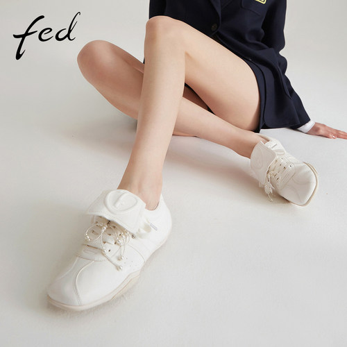 fed芭蕾风休闲鞋春季新款女鞋银色德训鞋轻便运动鞋女S0208-YA239
