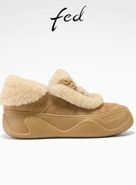 fed毛毛休闲鞋冬季新款女鞋加绒厚底鞋复古增高板鞋女S1201-YA217