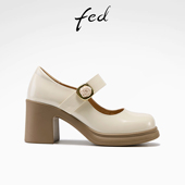 新款 百搭超轻粗跟女鞋 羊皮垫漆皮单鞋 fed2026春季 通勤玛丽珍鞋 女