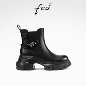 fed头层牛皮秋冬新款 女鞋 真皮复古超轻厚底靴子女短靴马丁靴女