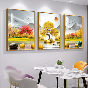 高端餐厅装饰画现代简约饭厅饭桌墙面壁画三联餐桌背景墙轻奢挂画