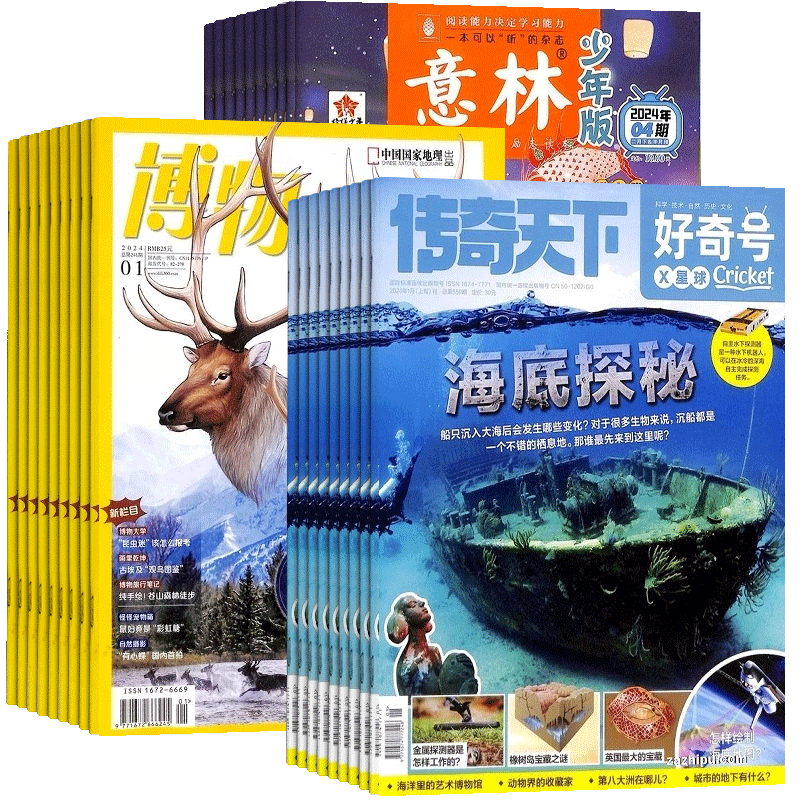 包邮 博物+好奇号+意林少年版杂志组合订阅  2026年一月起订 少儿科普期刊 杂志铺 6-12岁小学生高品质阅读自然科普书籍